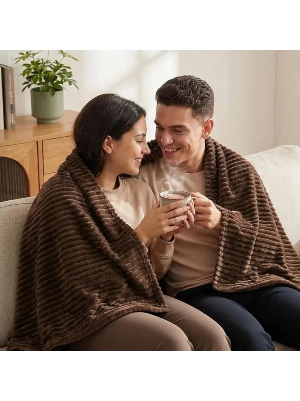 Cozy Brown Stripe Flannel Fleece Throw Blanket - Soft, Warm Microfiber for Couch